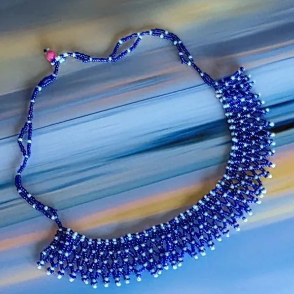 Elegant Blue Beaded Necklace - Picture 1 of 5
